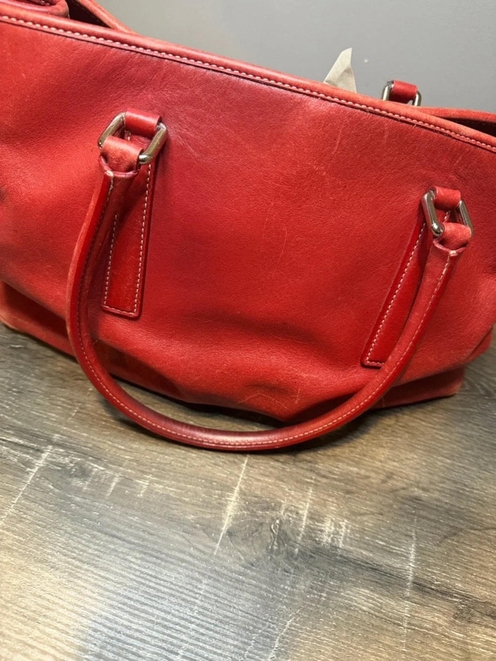 Coach Red Leather Tote with Signature Hangtag